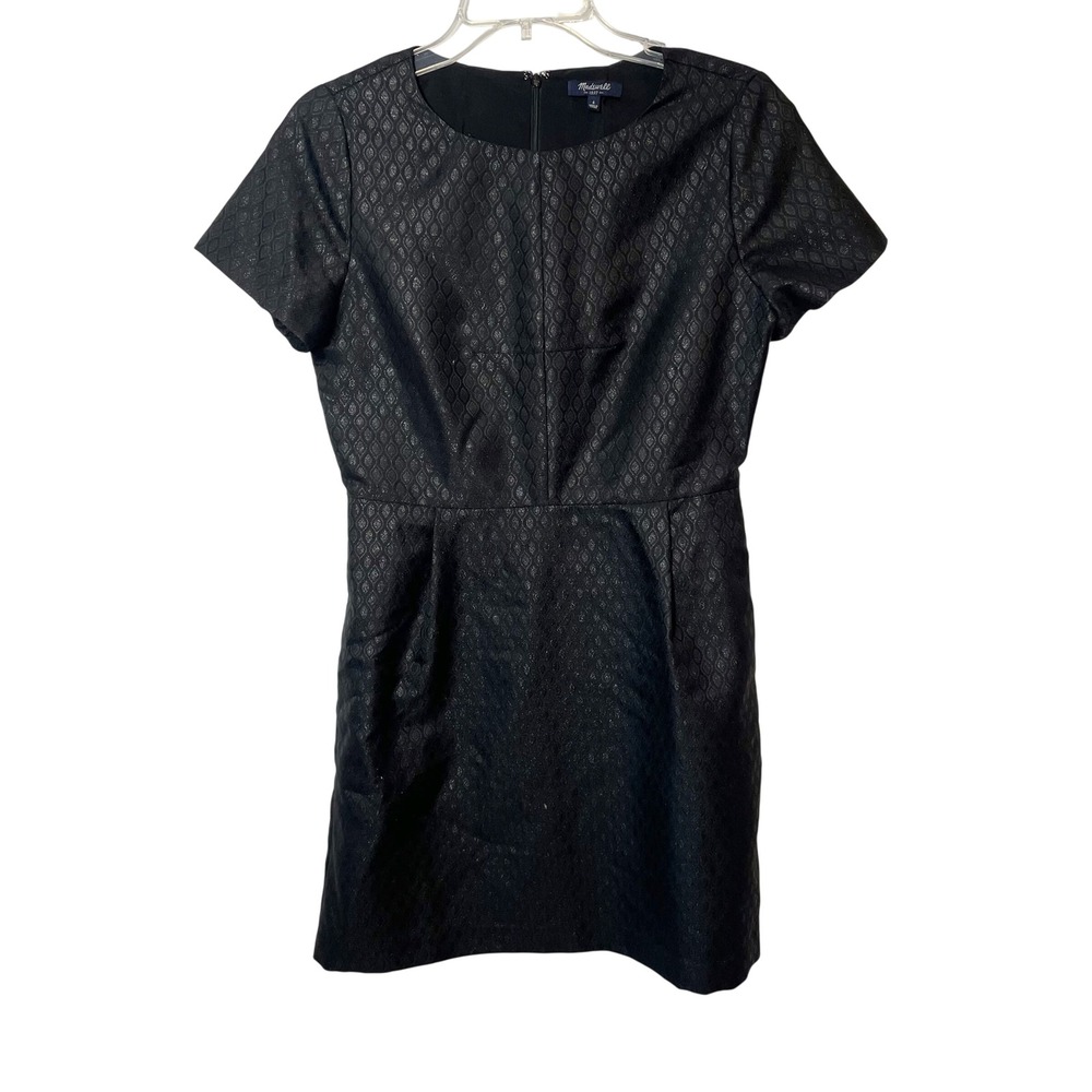 Madewell Fitted Brocade Metallic A-Line Dress Black 4 Womens Wool Blend Pockets